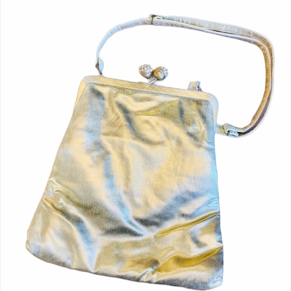 Vintage Jeweled Kiss Lock Gold Metallic Purse - Picture 2 of 5